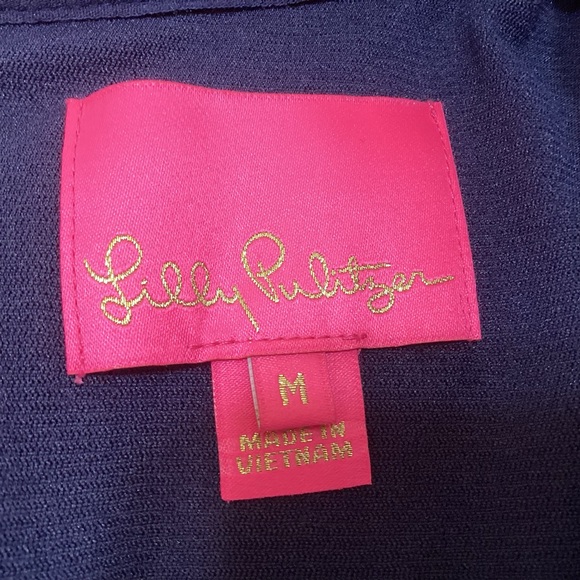 Lilly Pulitzer Tisbury Shift Dress Size Medium Navy Ruffle Neckline Night Out - Picture 4 of 11